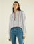 The Oversized Half Button Down: Hemp, Grey Multi Stripe