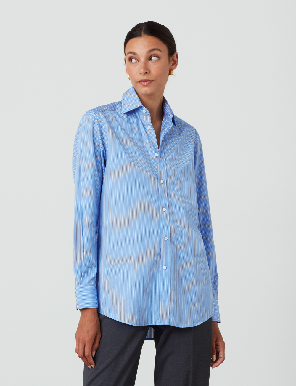 The Boyfriend: Fine Poplin, Blue Tri-Stripe