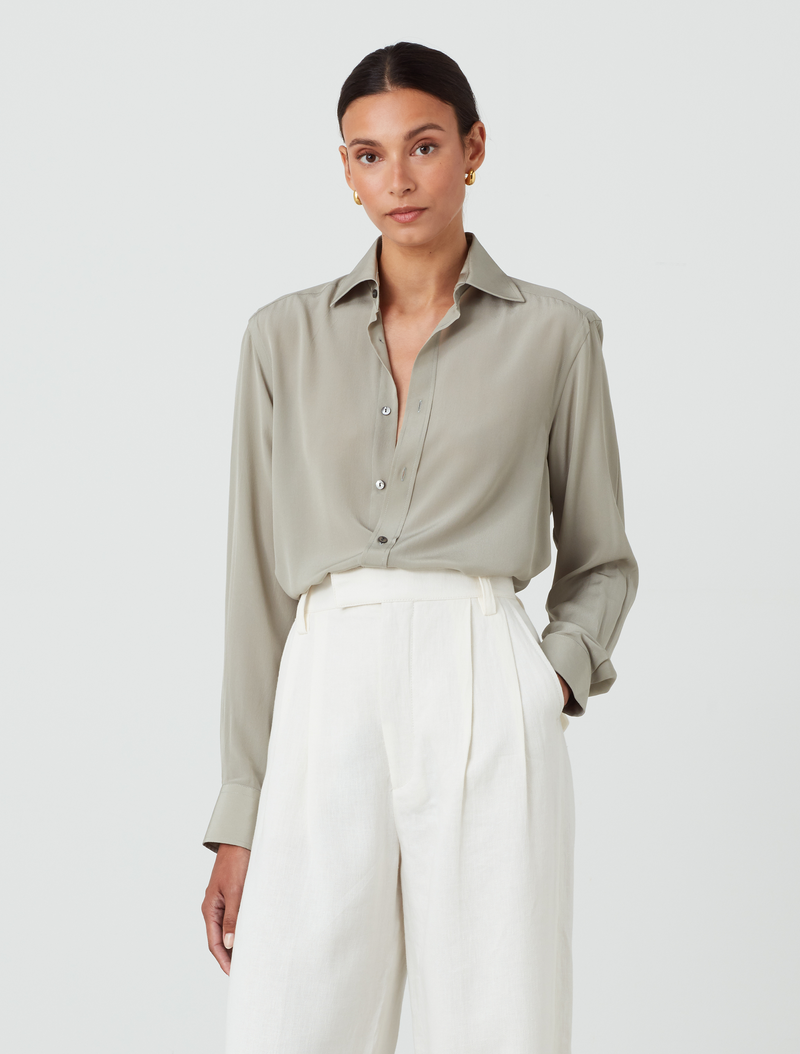 The Boyfriend: Silk Crepe de Chine, Sage – With Nothing Underneath