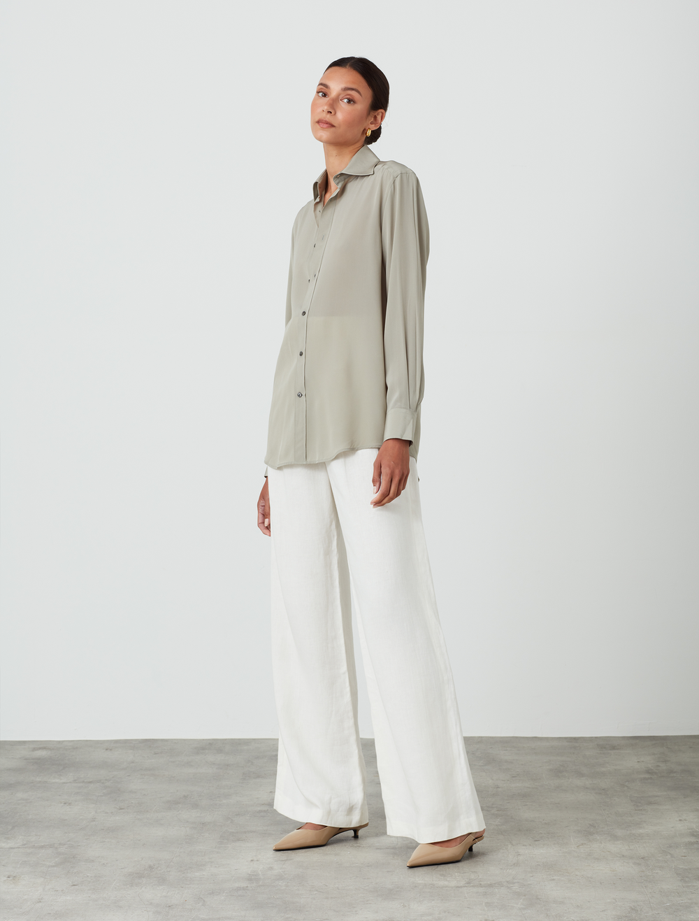 The Boyfriend: Silk Crepe de Chine, Sage