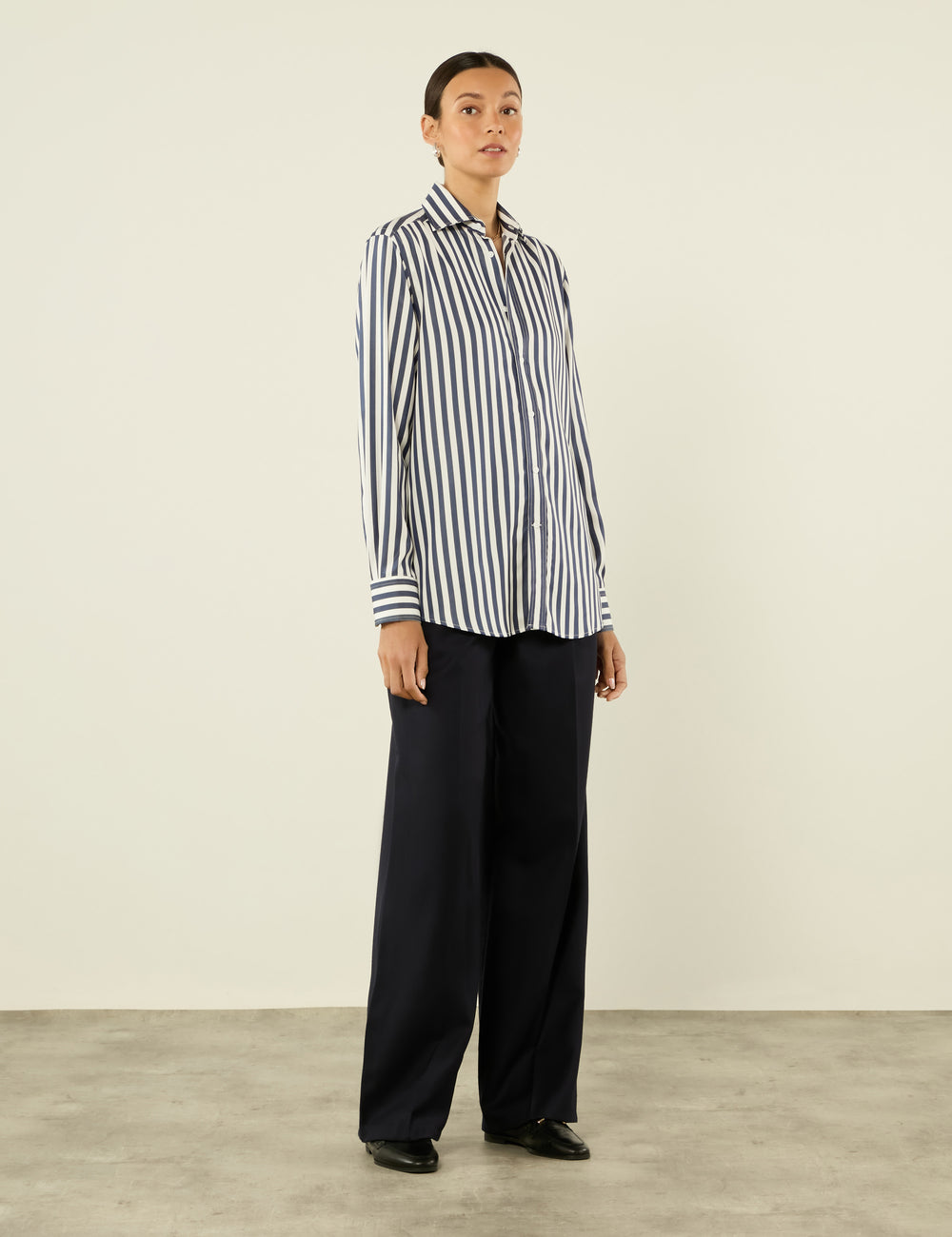 The Boyfriend: Tencel™ Lyocell, Navy Blue Stripe