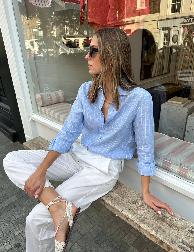 The Boyfriend: Linen, Sky Blue Stripe