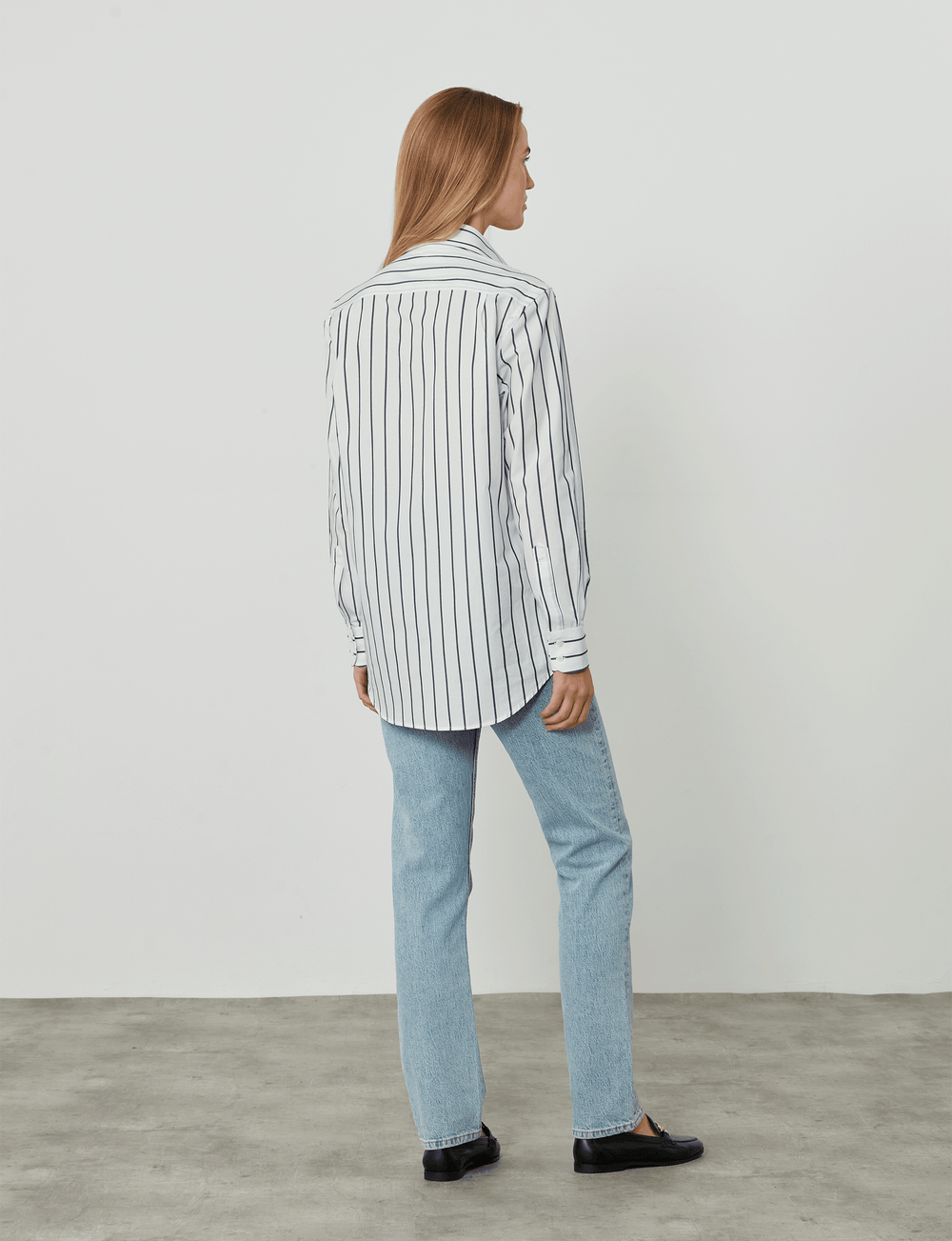 The Boyfriend: Fine Poplin, Midnight Blue Stripe