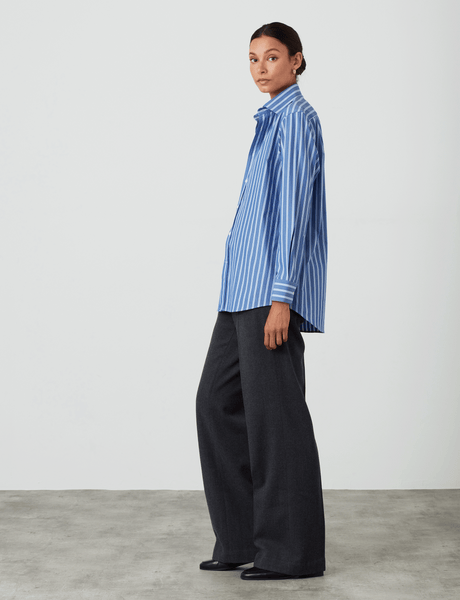 The Boyfriend: Fine Poplin, Blue Multi Stripe – With Nothing Underneath