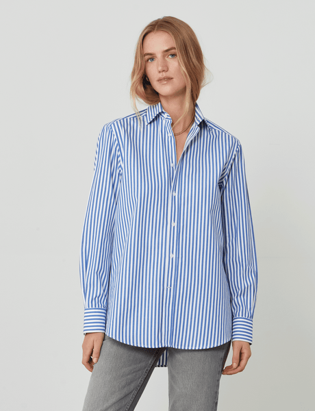 The Boyfriend: Fine Poplin, Royal Blue Stripe – With Nothing Underneath