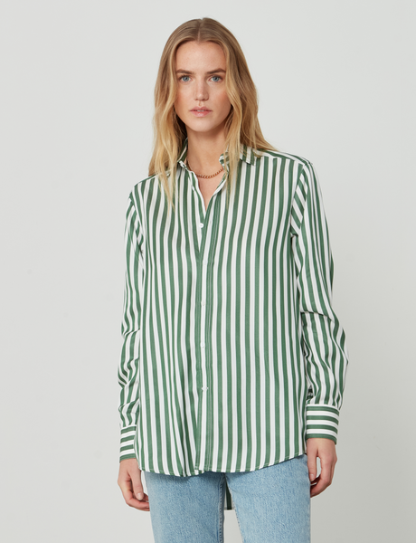 The Boyfriend: Tencel, Forest Green Stripe – With Nothing Underneath