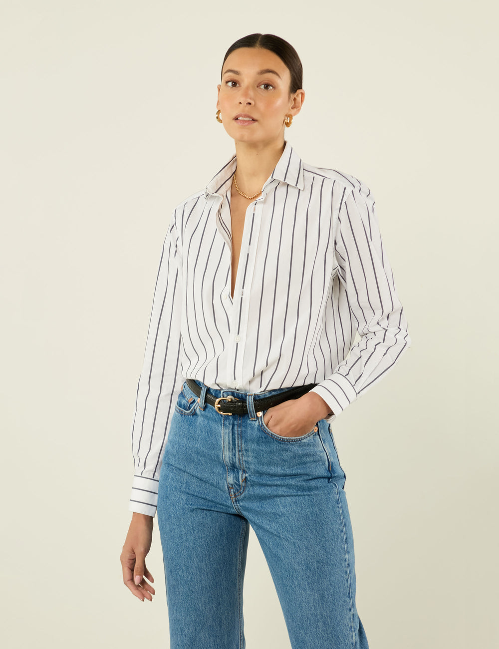 The Boyfriend: Fine Poplin, Midnight Blue Stripe