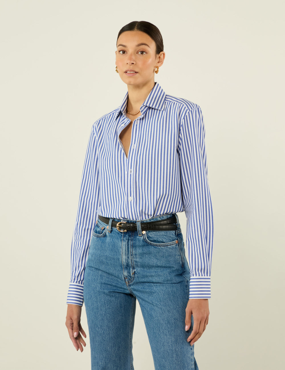 The Boyfriend: Fine Poplin, Royal Blue Stripe