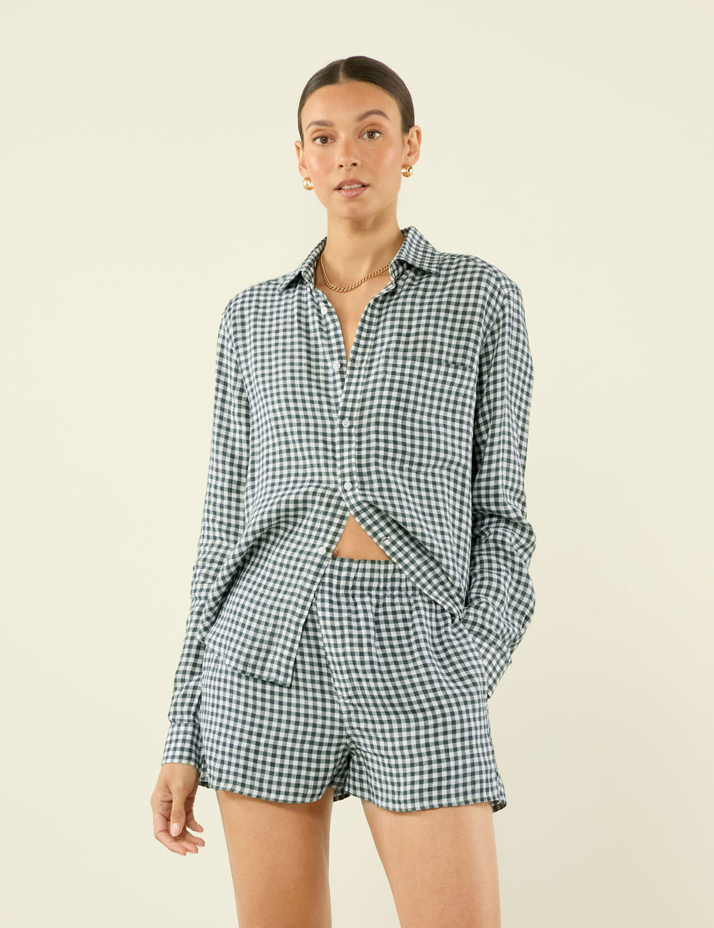 The Boxer: Linen, Green Gingham