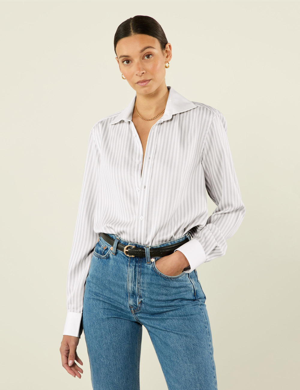 The Boyfriend Contrast: Tencel™ Lyocell, Silver Stripe