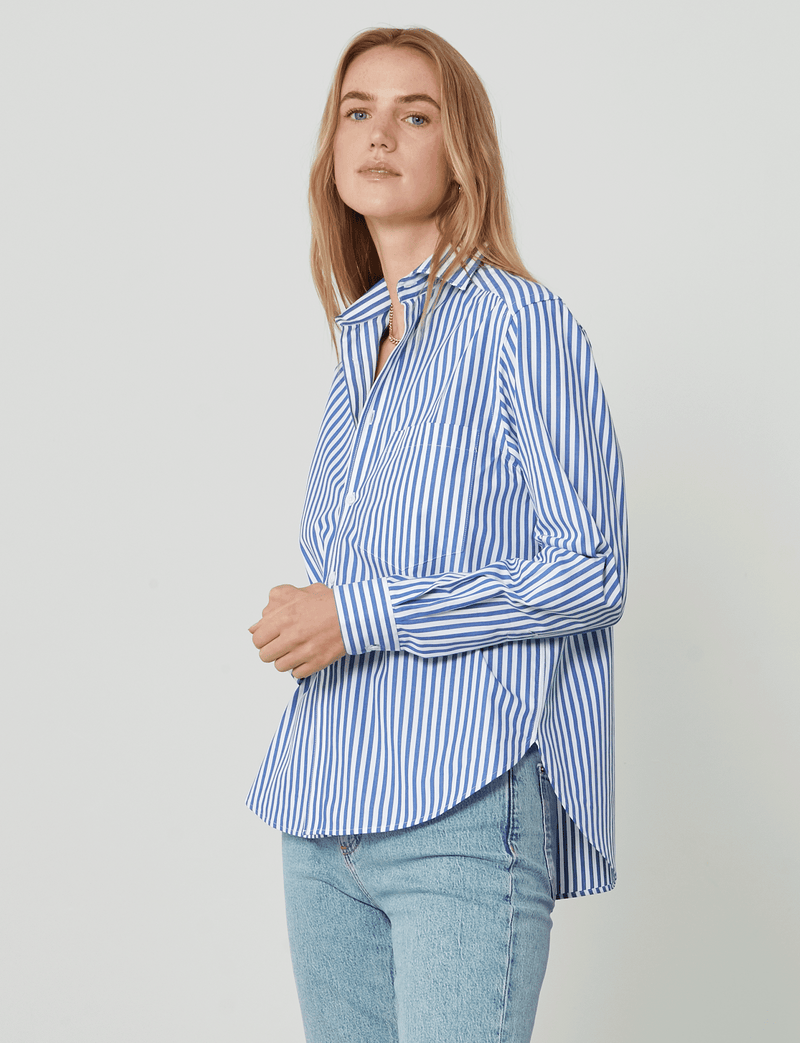 The Classic: Fine Poplin, Royal Blue Stripe – With Nothing Underneath