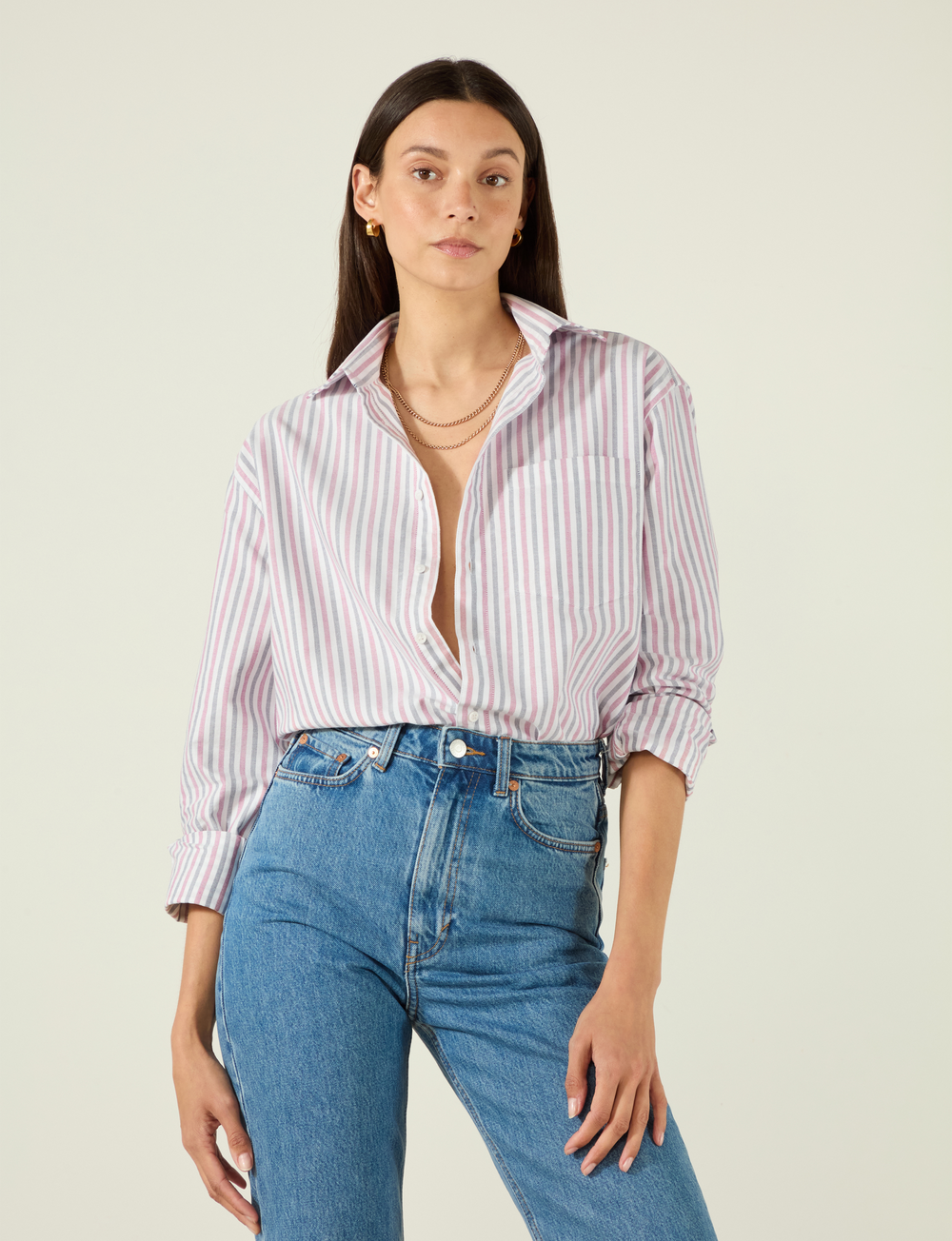 The Oversized: Oxford, Red and Navy Stripe