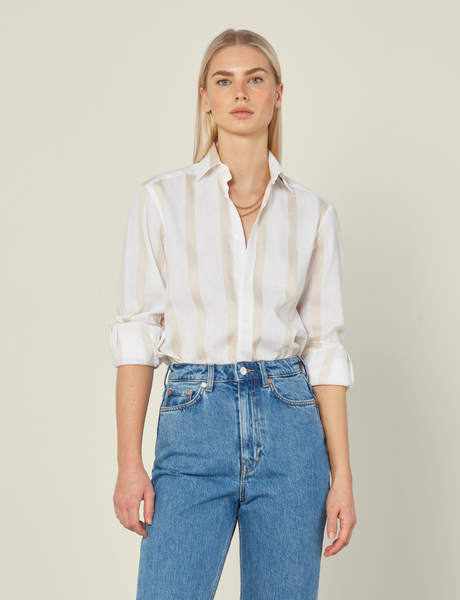 WNU Weave Cream Stripe Cotton & Linen Shirt | With Nothing Underneath