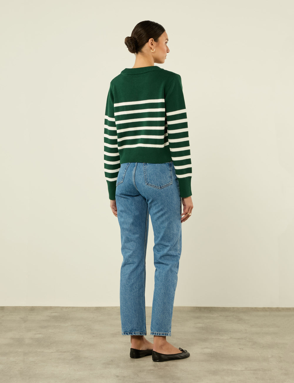 Devon Jumper: Cotton, Green and White Stripe