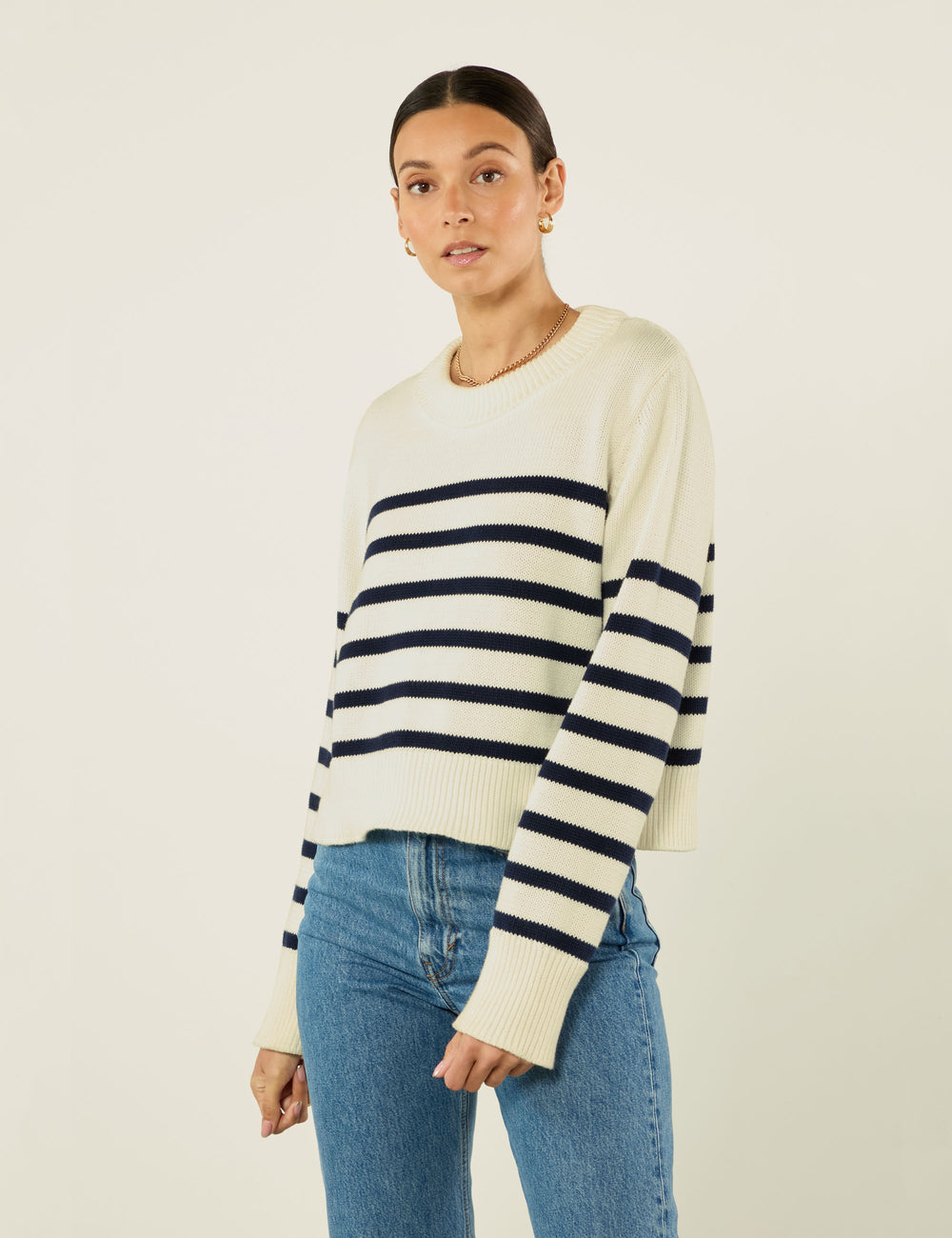 Devon Jumper: Cotton, Navy Stripe