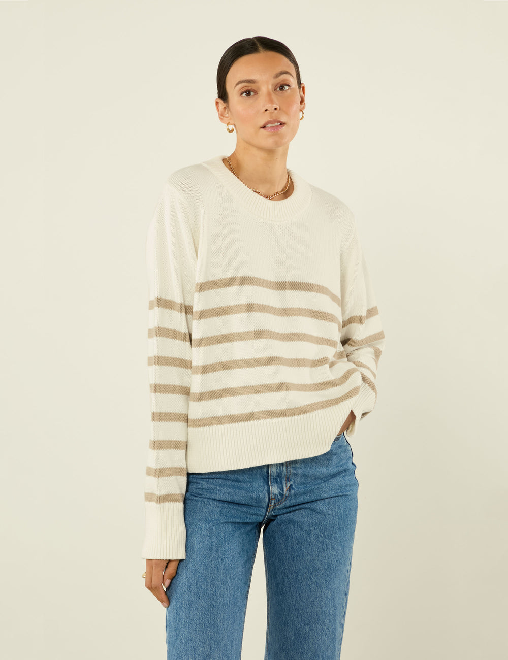 Devon Jumper: Cotton, Latte Stripe