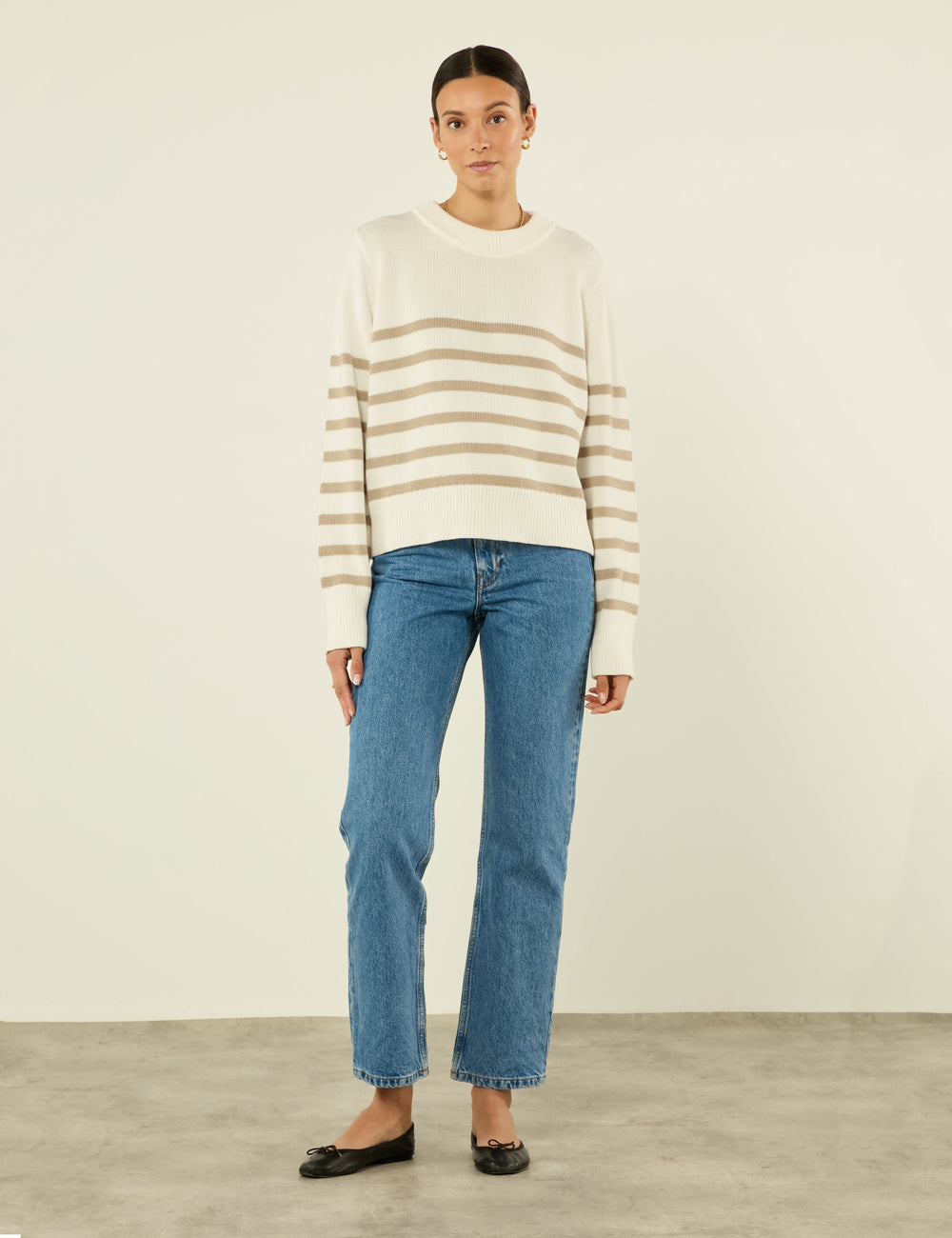 Devon Jumper: Cotton, Latte Stripe