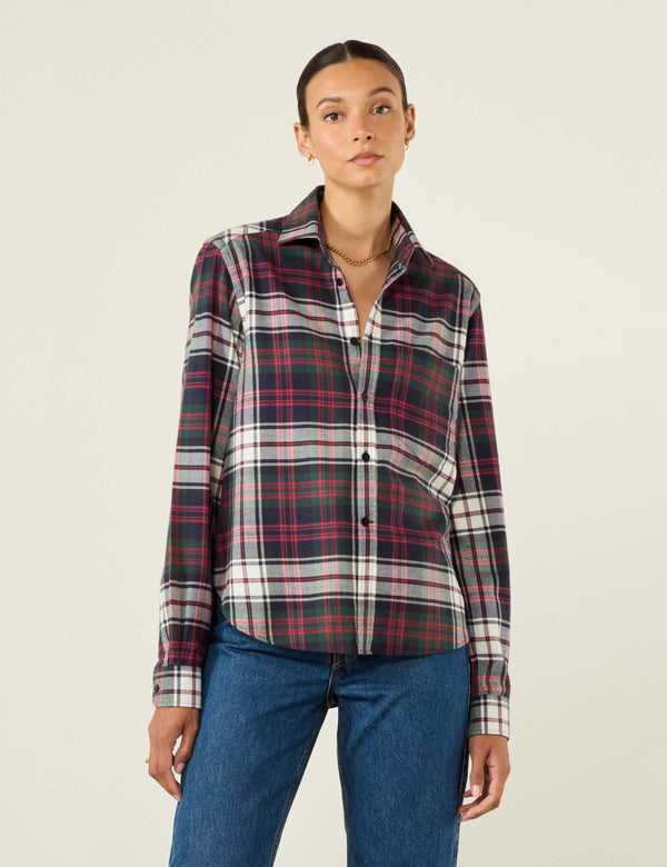 The Classic: Fine Brushed, White and Red Plaid