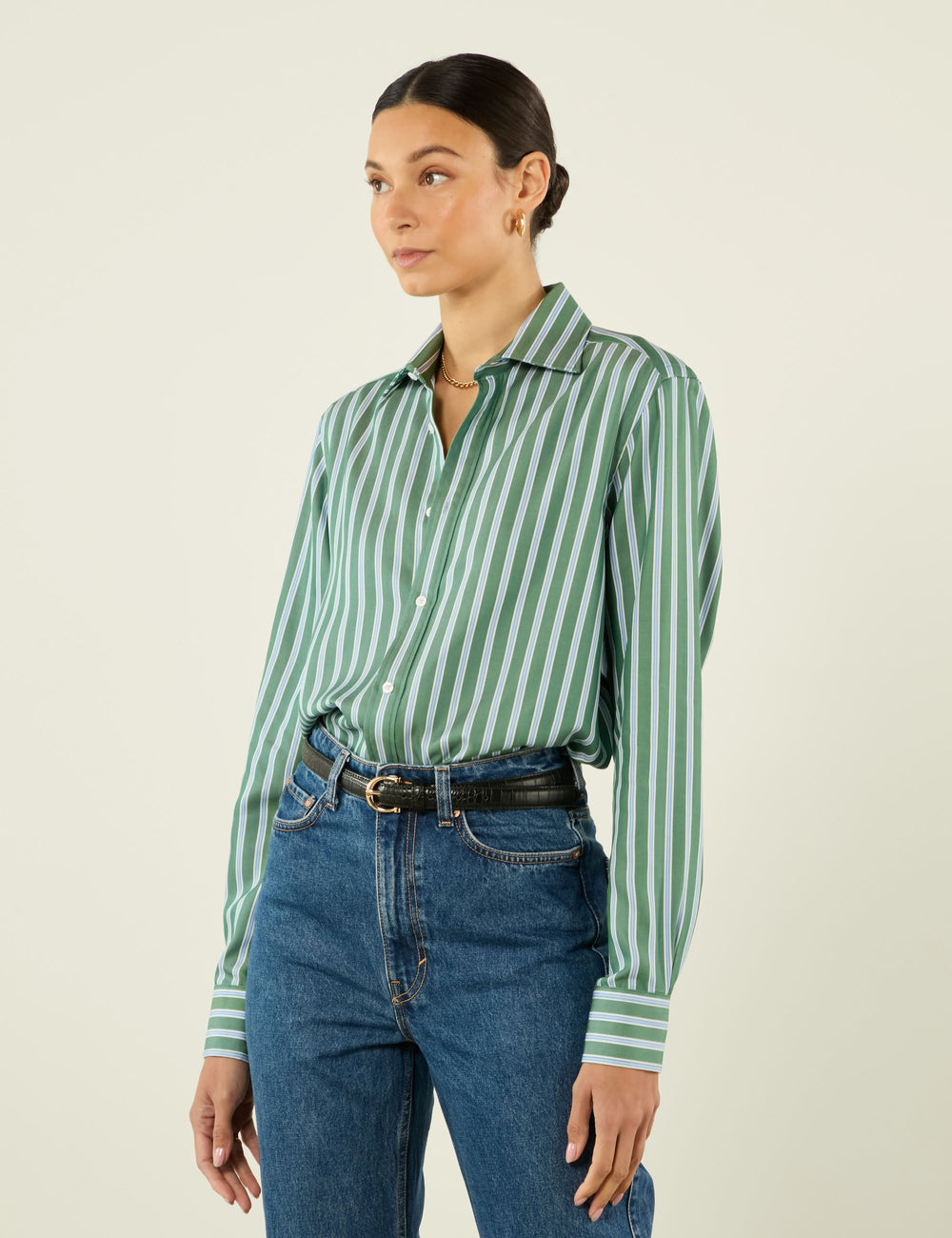 The Boyfriend: Tencel™ Lyocell, Green Multi Stripe