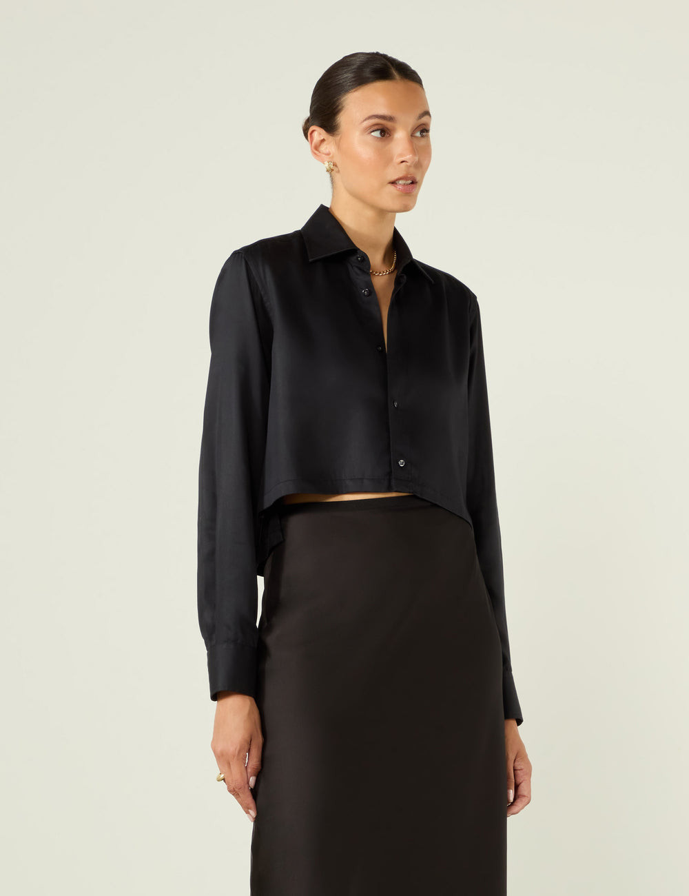 The Cropped: Tencel Satin, Black