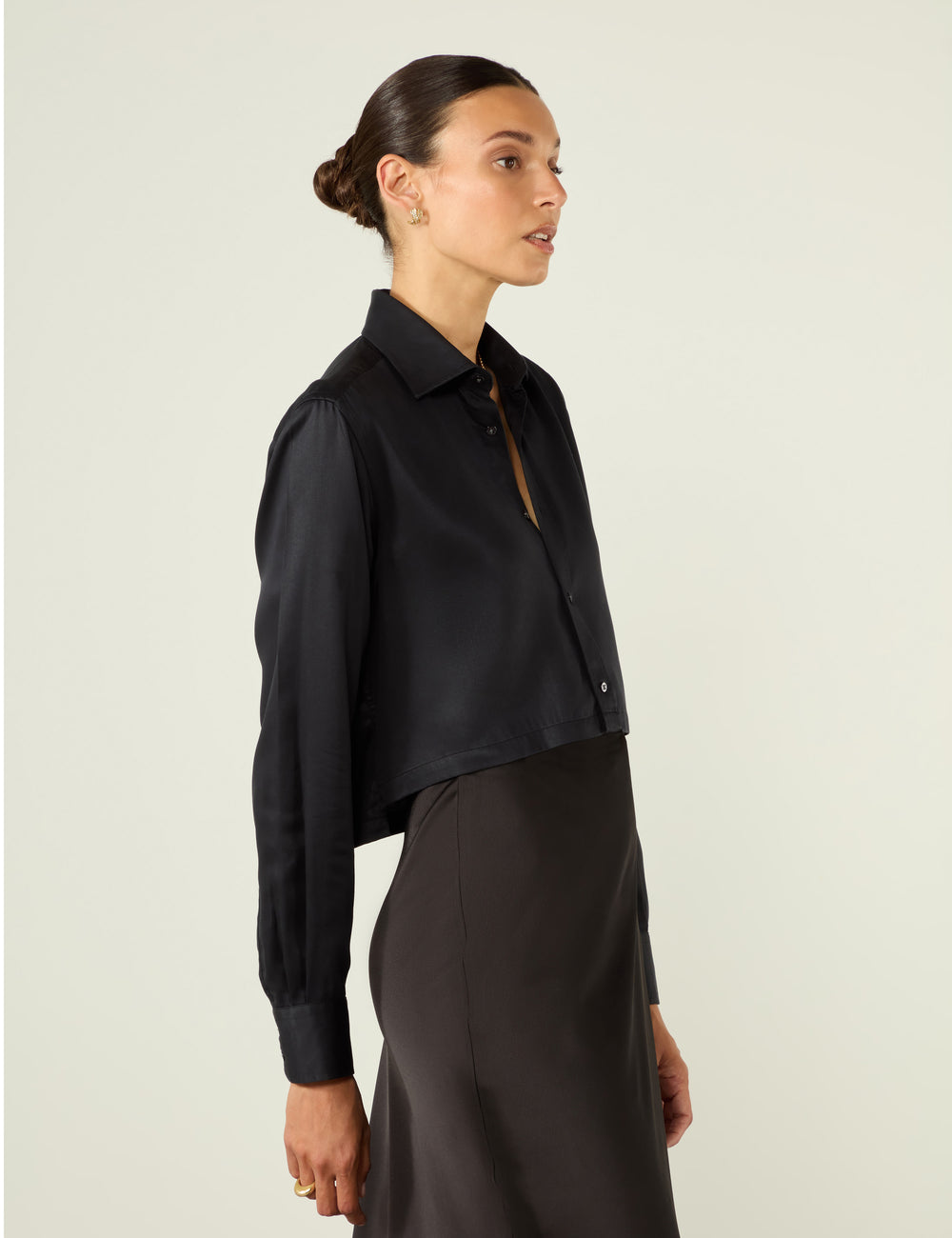 The Cropped: Tencel Satin, Black