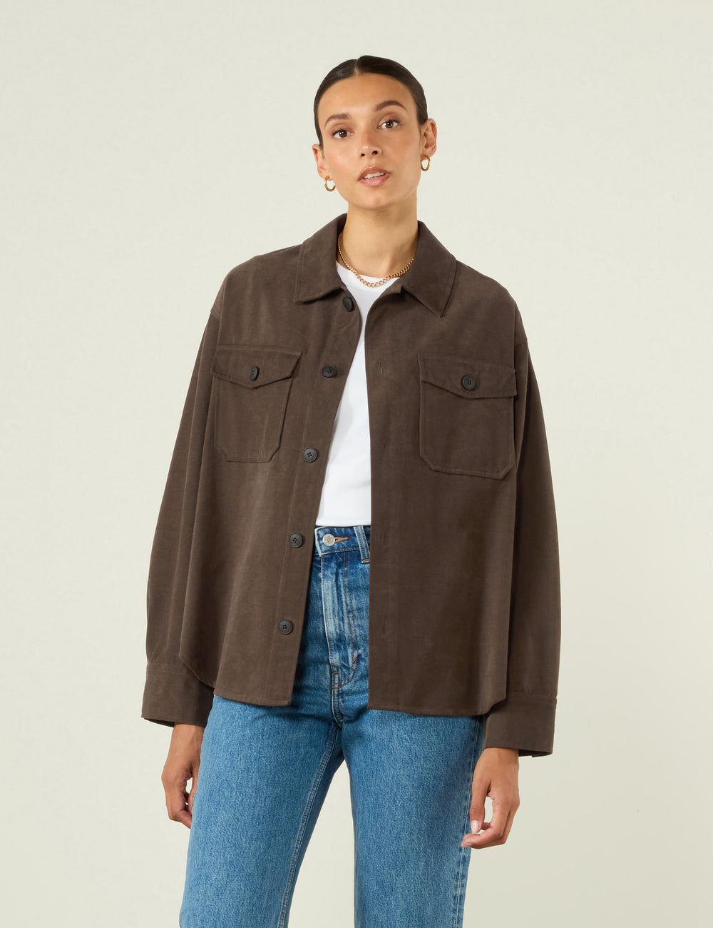 Stow Overshirt: Brushed Twill, Mocha