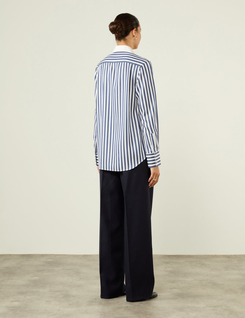 The Dress Shirt: Tencel, Navy Blue Stripe