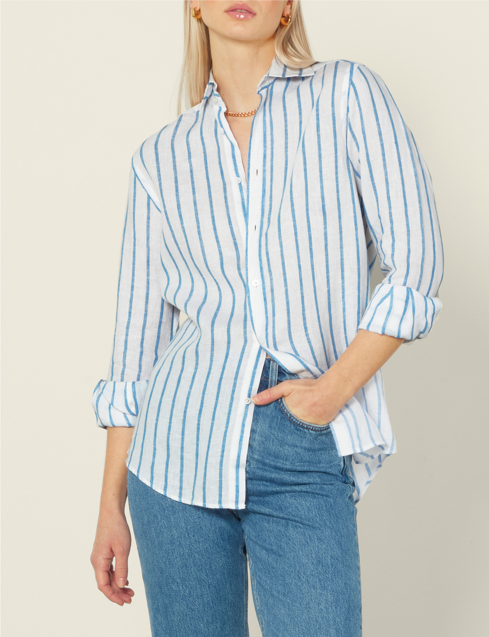 The Boyfriend: Linen, Blue Stripe