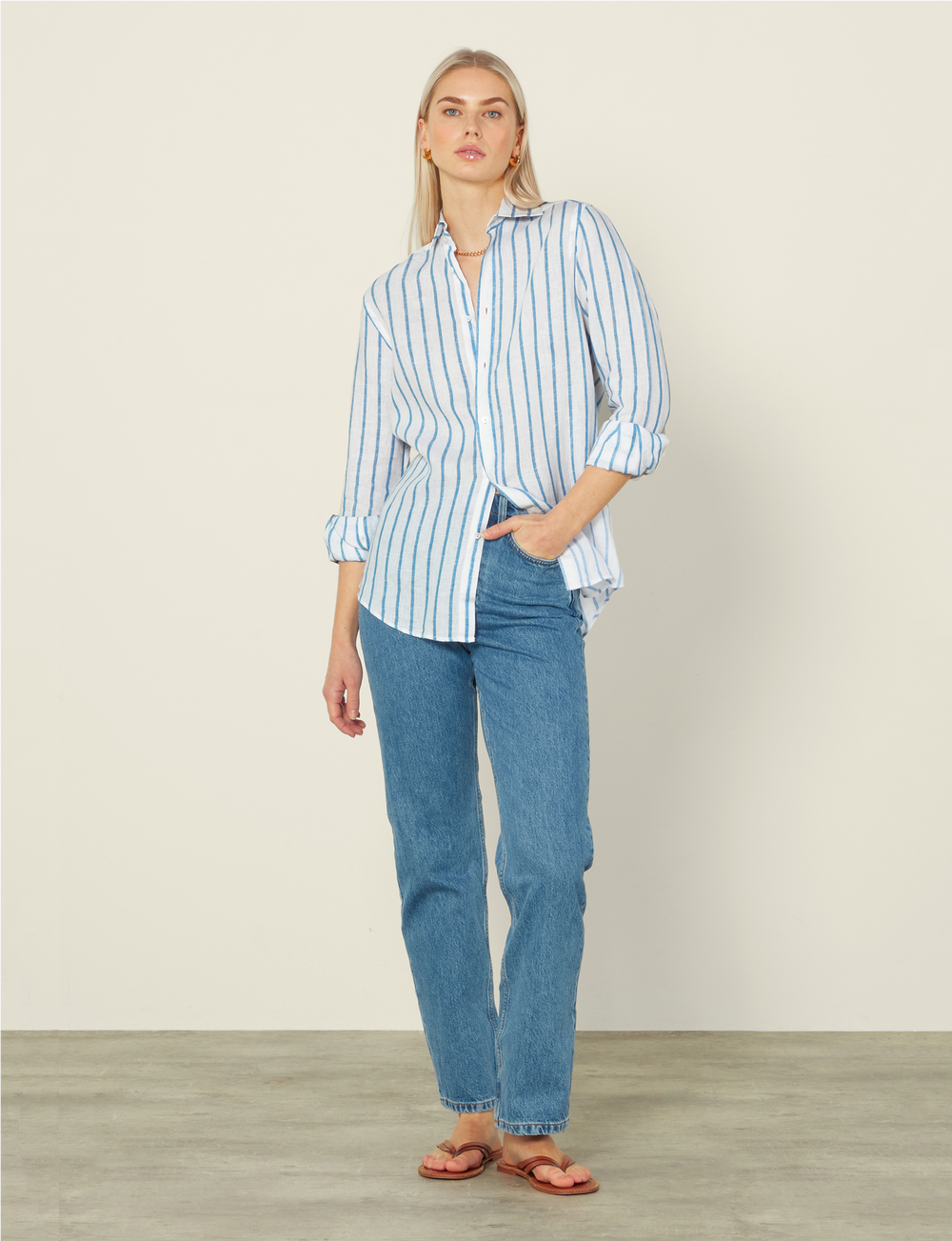 The Boyfriend: Linen, Blue Stripe