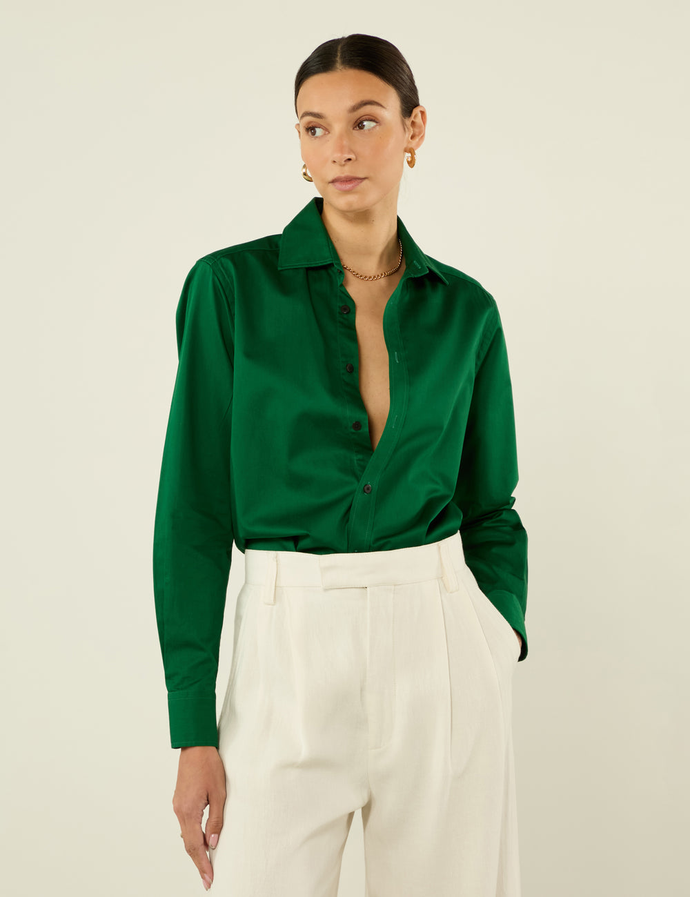 The Boyfriend: Fine Poplin, Emerald Green