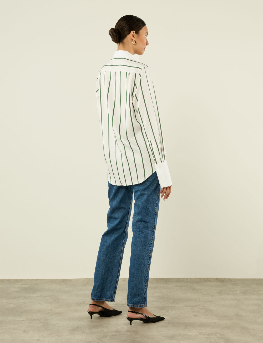 The Boyfriend Exaggerated Cuff: Tencel, Green Stripe