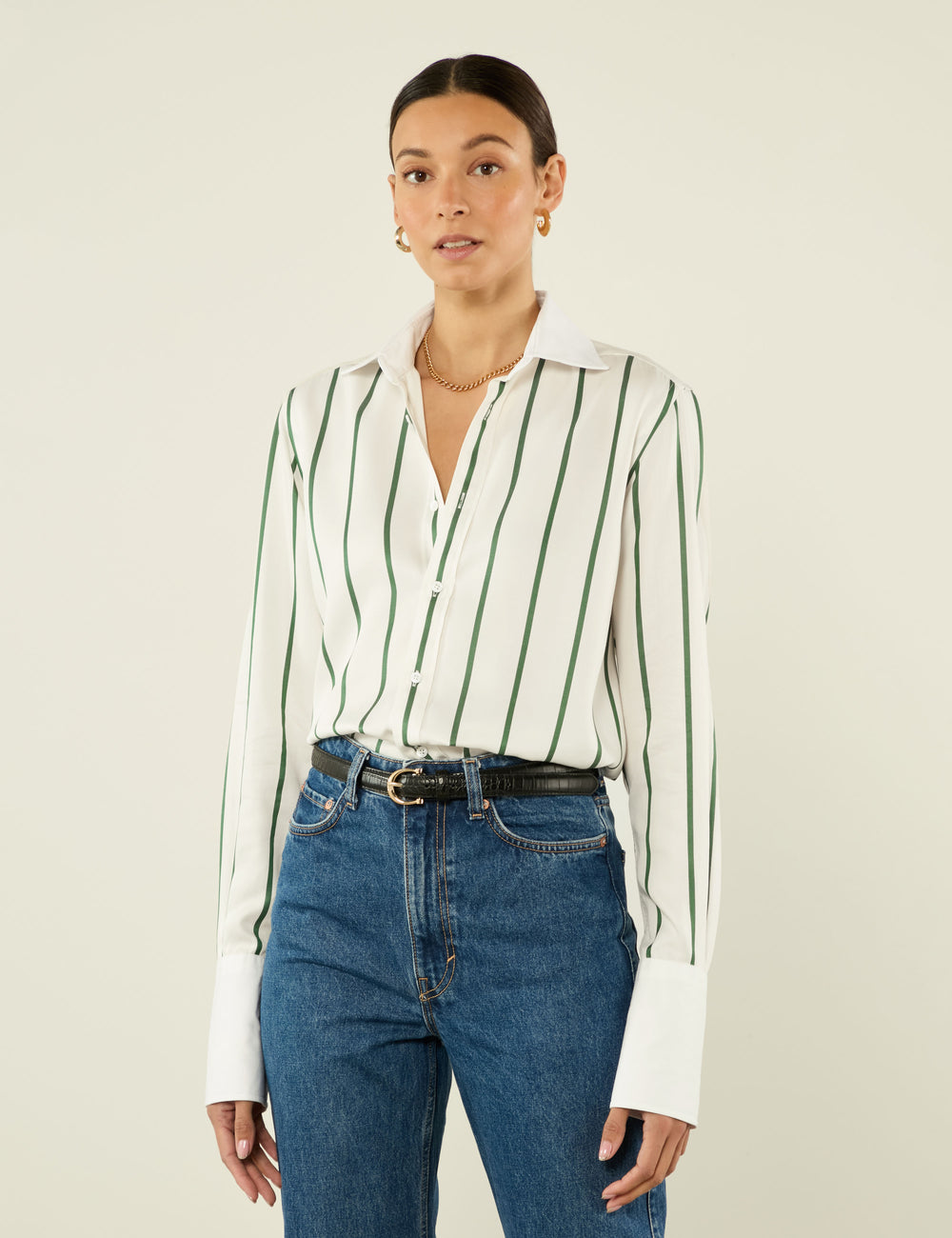 The Boyfriend Exaggerated Cuff: Tencel™ Lyocell, Green Stripe