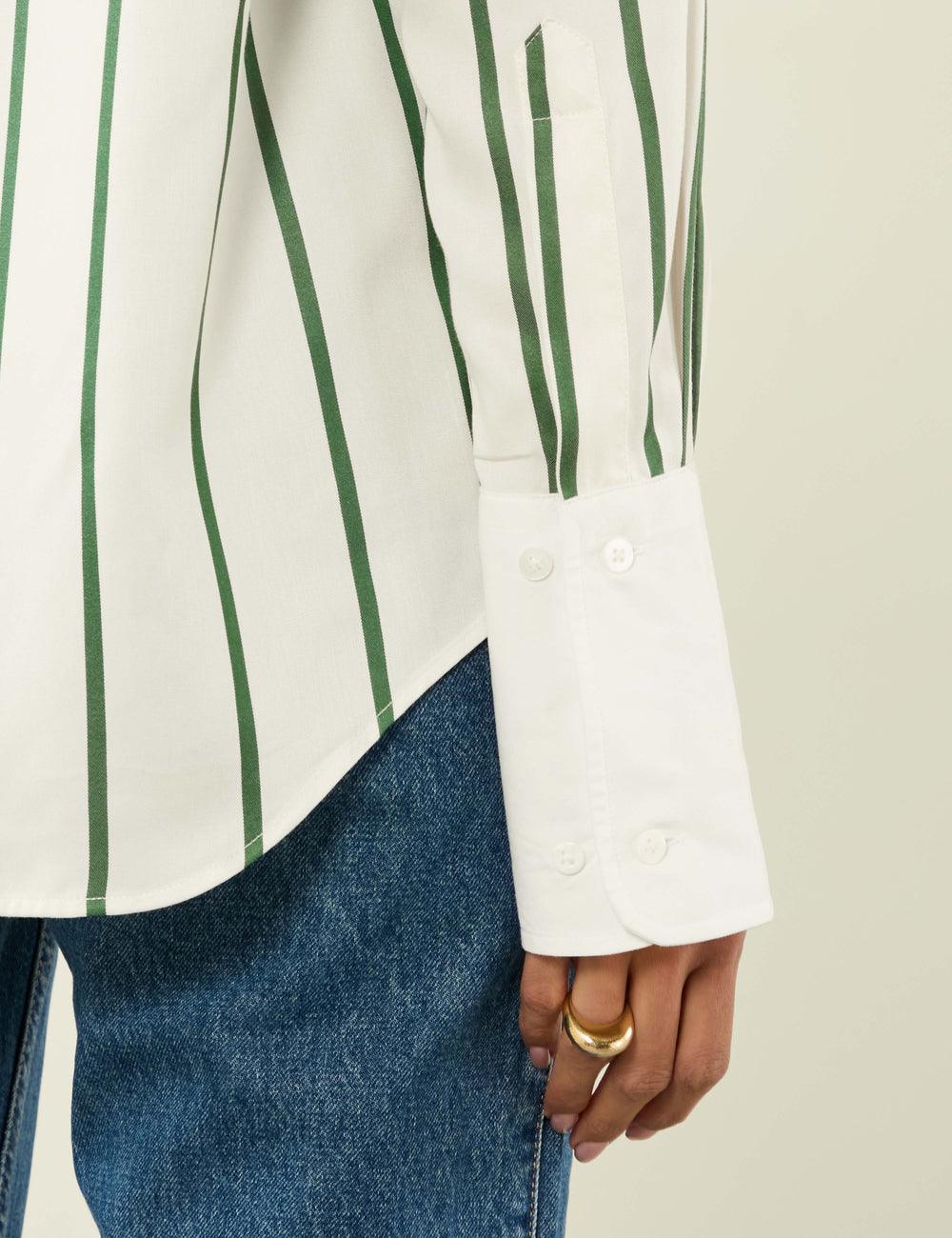 The Boyfriend Exaggerated Cuff: Tencel™ Lyocell, Green Stripe