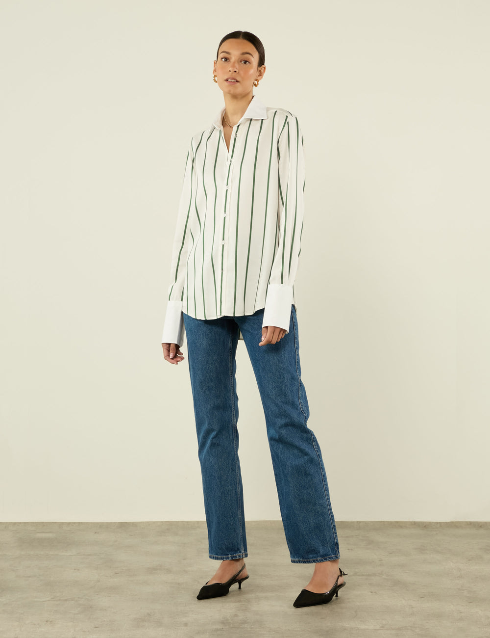 The Boyfriend Exaggerated Cuff: Tencel™ Lyocell, Green Stripe