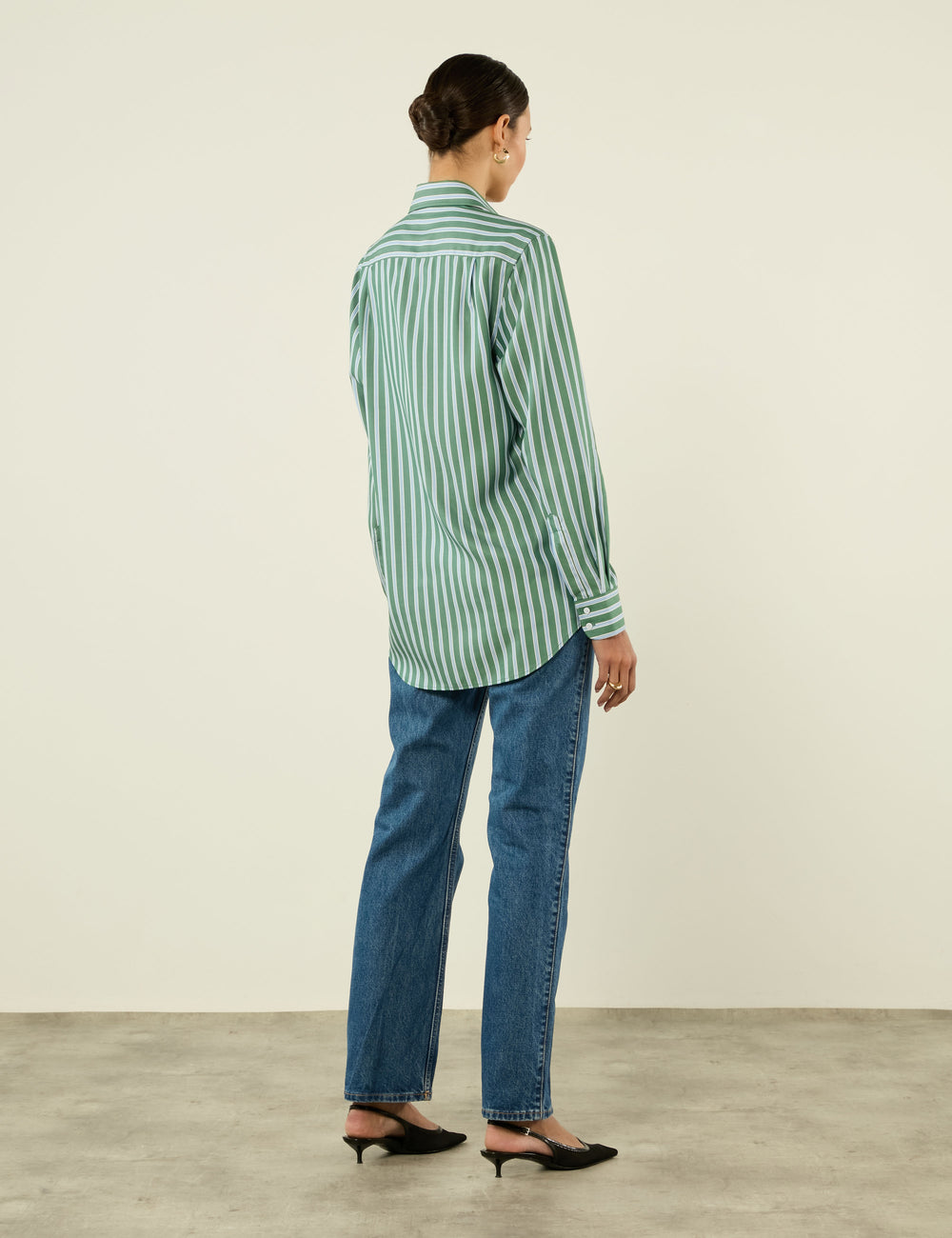 The Boyfriend: Tencel, Green Multi Stripe