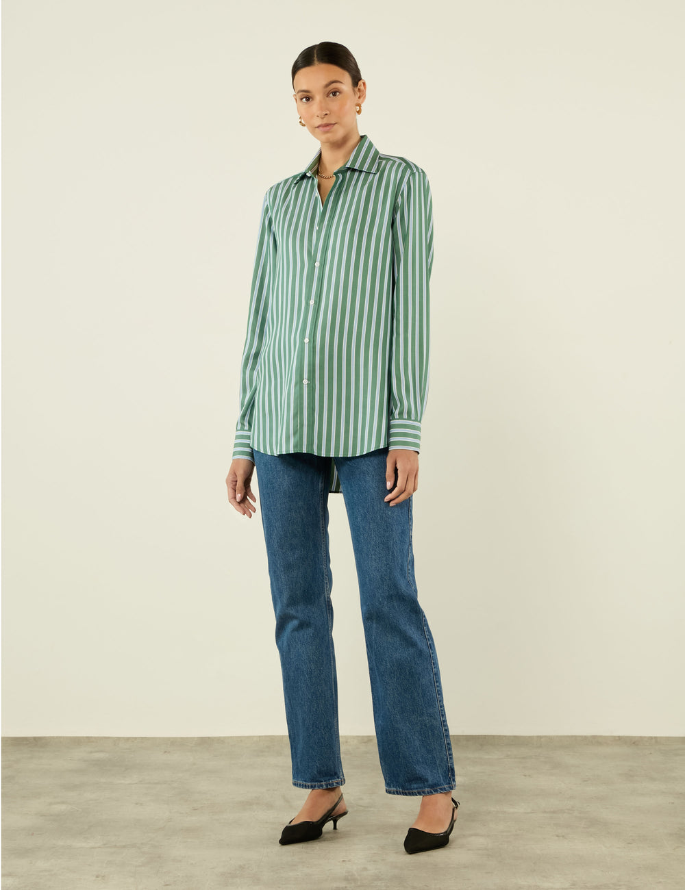 The Boyfriend: Tencel™ Lyocell, Green Multi Stripe