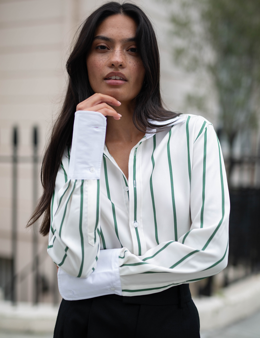 The Boyfriend Exaggerated Cuff: Tencel™ Lyocell, Green Stripe