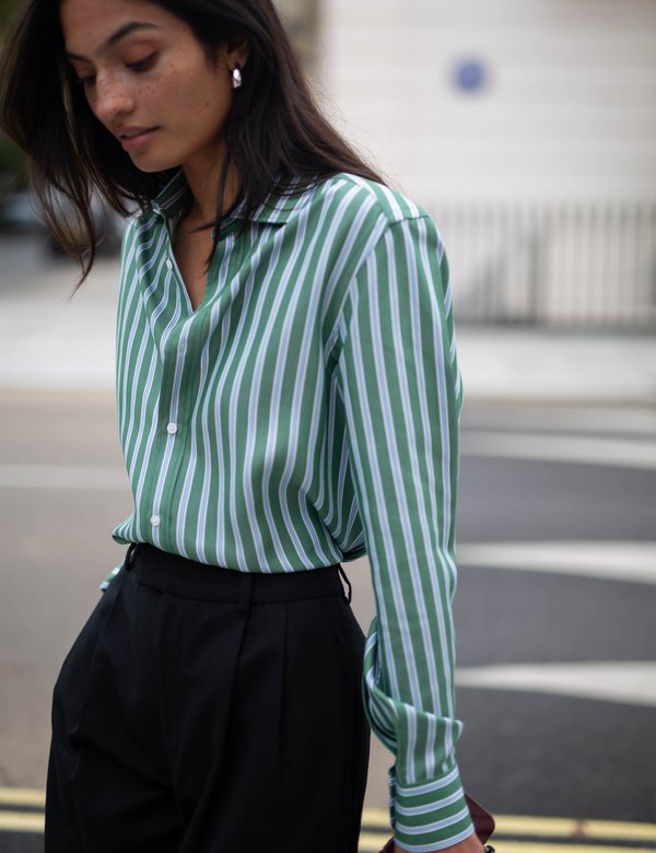 The Boyfriend: Tencel, Green Multi Stripe