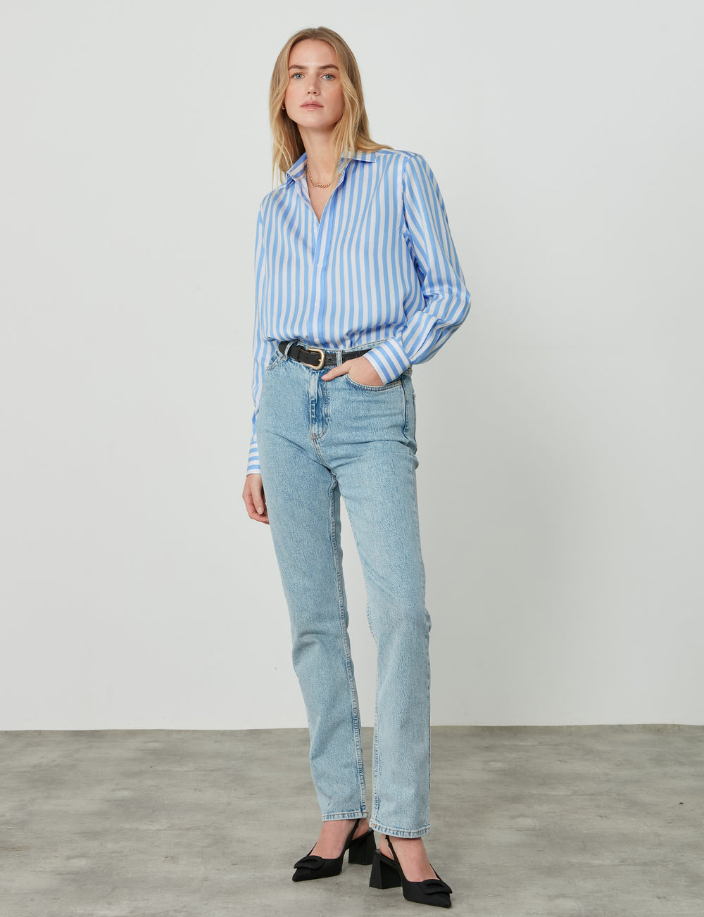 The Boyfriend: Tencel™ Lyocell , Powder Blue Stripe