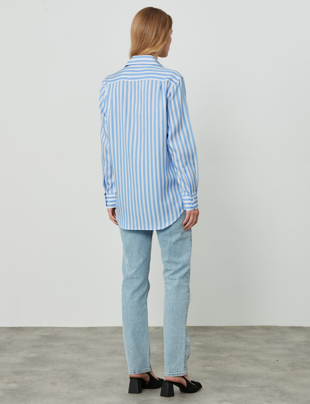 The Boyfriend: Tencel™ Lyocell , Powder Blue Stripe