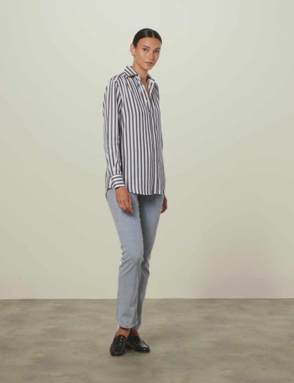 The Boyfriend: Tencel, Navy Blue Stripe