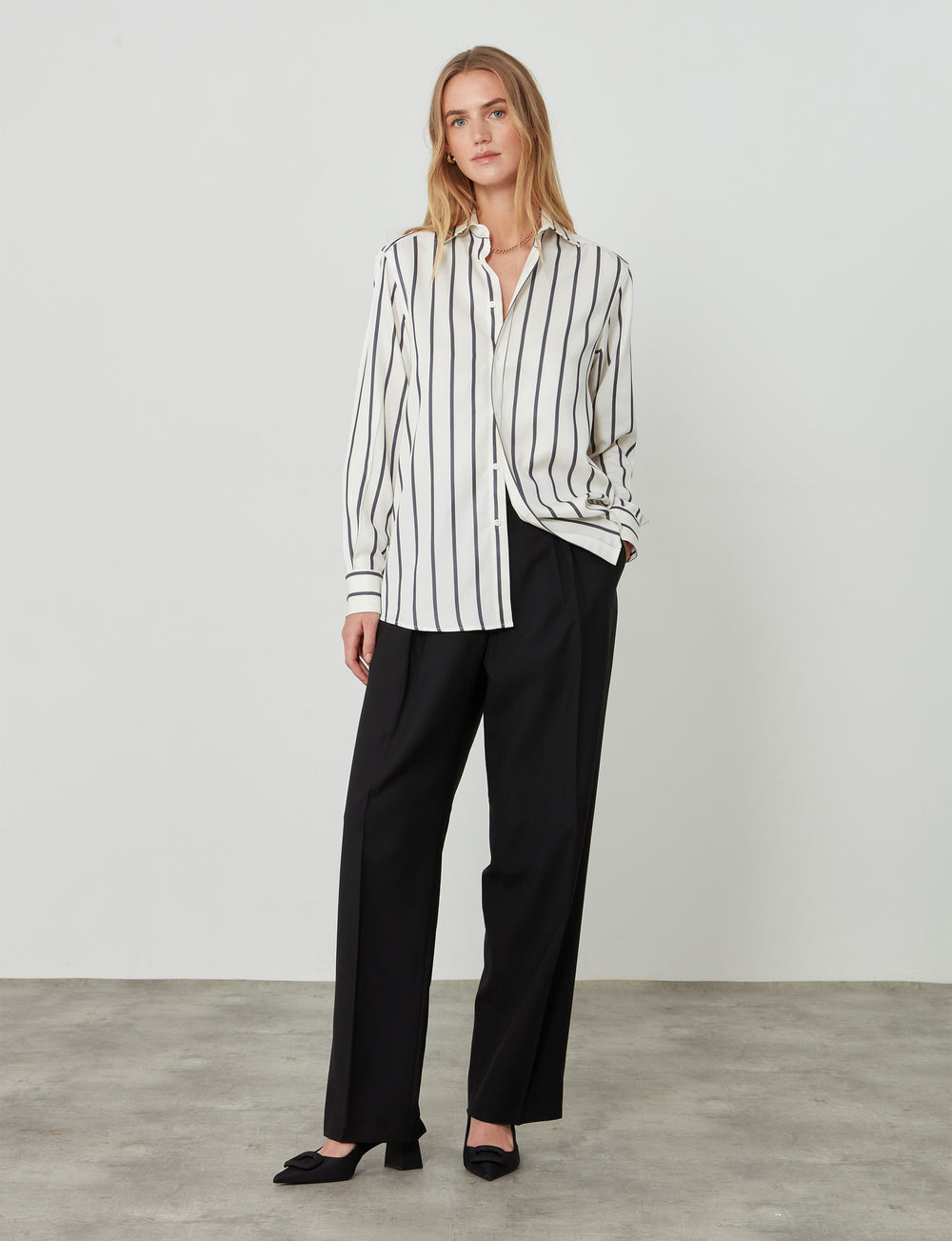 The Boyfriend: Tencel, Charcoal Stripe