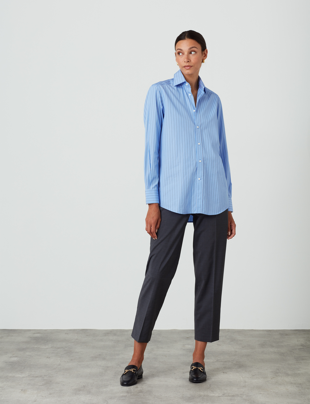 The Boyfriend: Fine Poplin, Blue Tri-Stripe