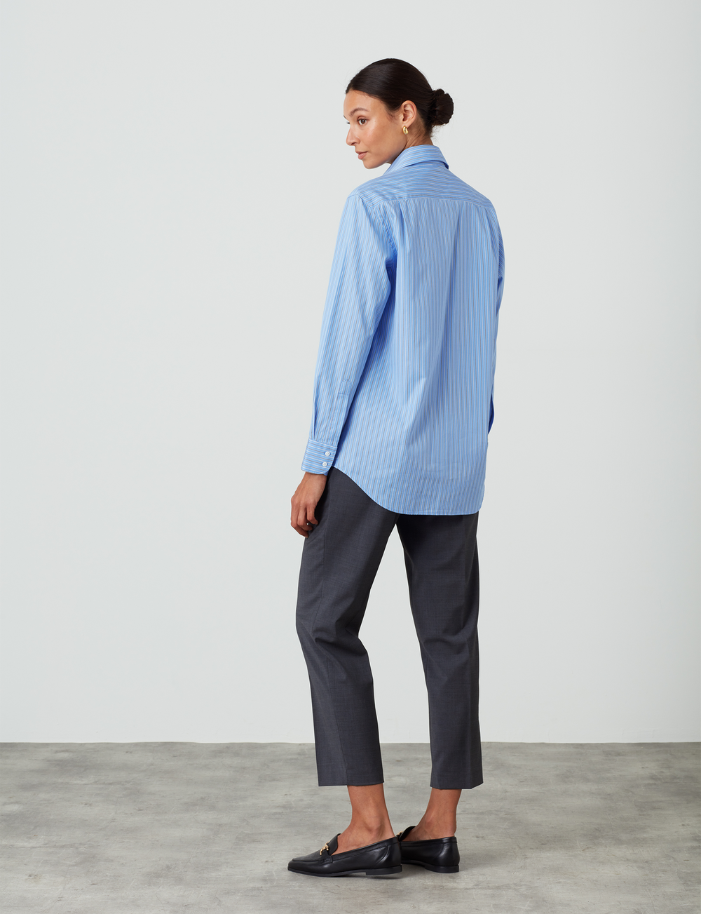 The Boyfriend: Fine Poplin, Blue Tri-Stripe