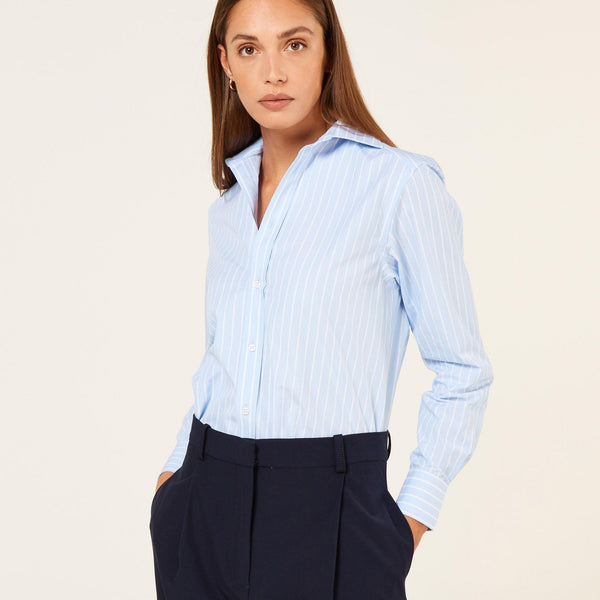 WNU Poplin Morning Blue Stripe Boyfriend Shirt | With Nothing